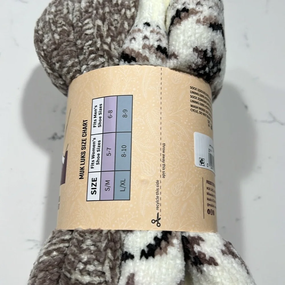 Muk Luks Cabin Socks Snow Ivory and Taupe 2 Pack